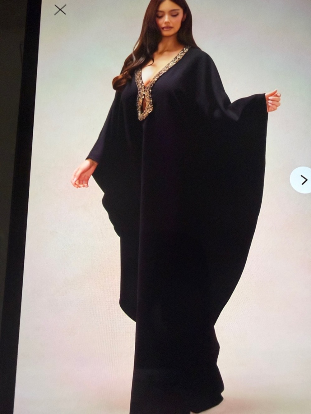 NOVA LUXE Black Kaftan with copper or golden Beaded V-Neck